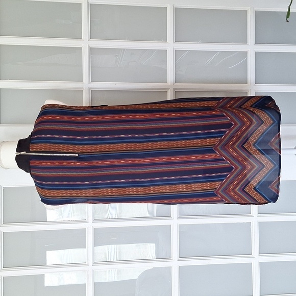 Bobeau Split Side Mock Neck Stripe Tunic Blouse - Picture 4 of 16